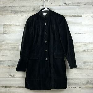 Chico's womens M black velvet button up long sleeve coat jacket